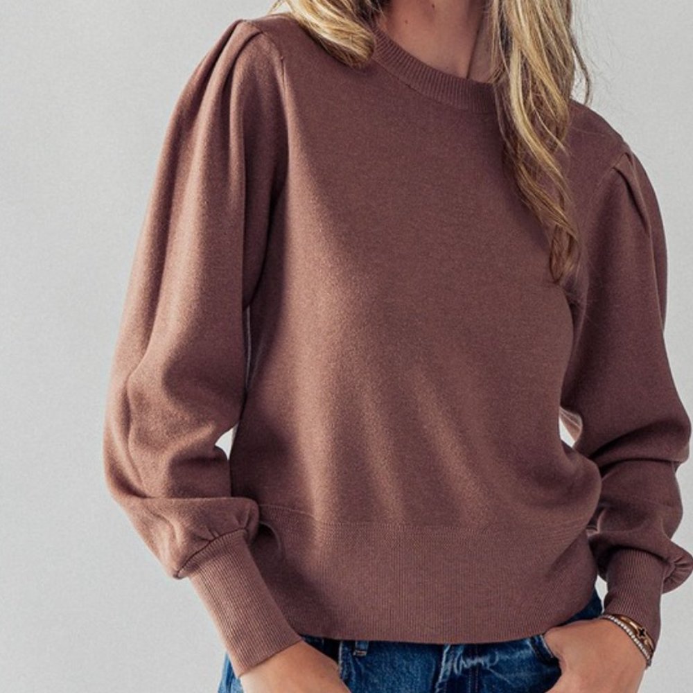 Long Puff Sleeve Sweater- Bronze